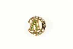 14K Yellow Gold Gamma Chi Alpha Victorian Seed Pearl Moon Pin/Brooch