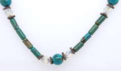 Turquoise and Crystal Vintage 925 Sterling Silver Necklace