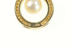 14K Yellow Gold 7.5mm Pearl Diamond Circle Statement Pendant