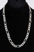 Italian .925 Sterling Silver 9mm 3+1 Figaro Pave Link Chain 22 Inches