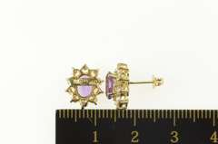 10K Yellow Gold Oval Amethyst CZ Halo Classic Stud Earrings