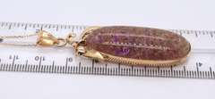 Formal Yellow Gold Brown Opalesca Stone Pendant on Chain