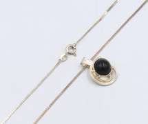 Vintage 925 Sterling Silver Half Moon Gemstone Pendant on Chain