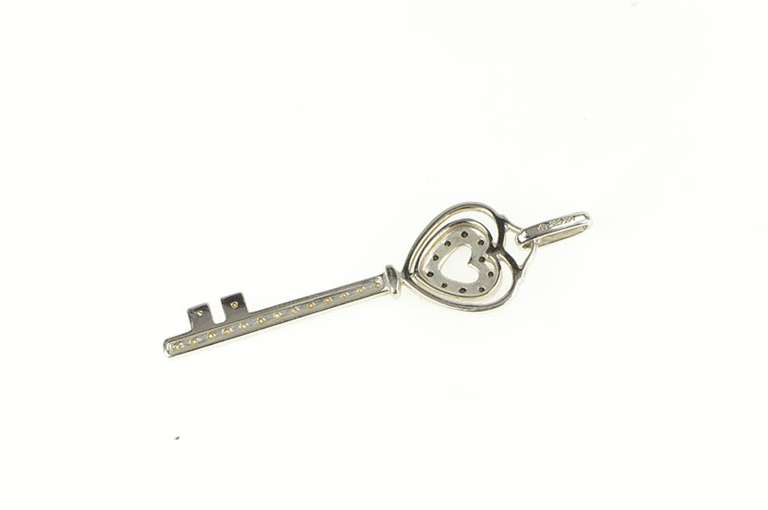 14K White Gold Black & White Diamond Heart Skeleton Key Pendant
