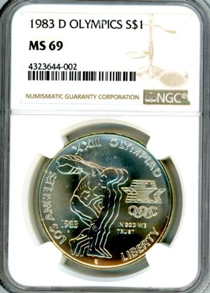 1983-D Olympics BU Commemorative Silver Dollar in NGC MS69