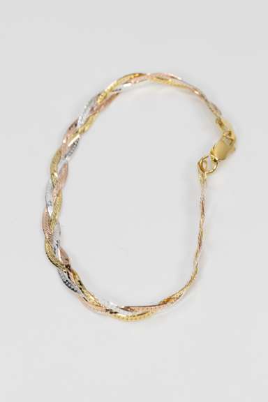 Sterling Silver Tri Colored Braided Herringbone Necklace 5mm 925 Italy Chain 7"