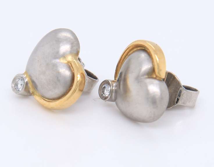 Platinum 2 Tone Diamond Heart Earrings