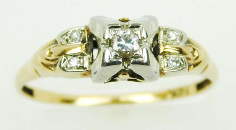 Pretty Antique 14K Diamond Ring, Size 6