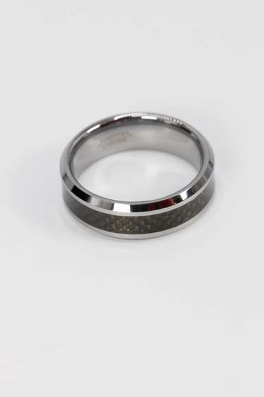 Men's Tungsten Carbide Black Carbon Fiber Inlay Wedding Band Comfort Fit Ring Size 13