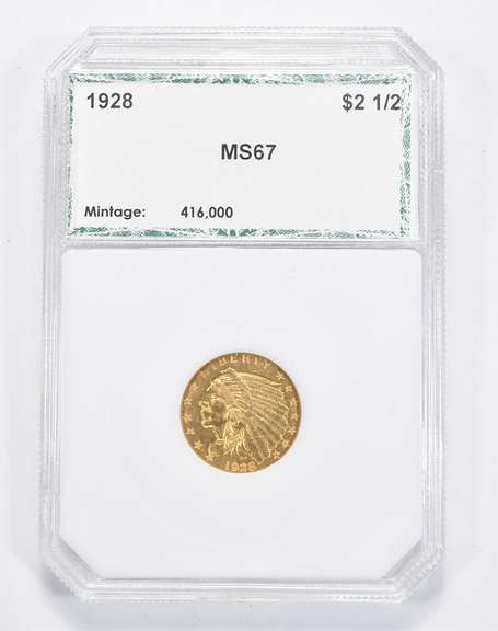MS67 1928 $2.50 Indian Head Gold Quarter Eagle - Graded PCI