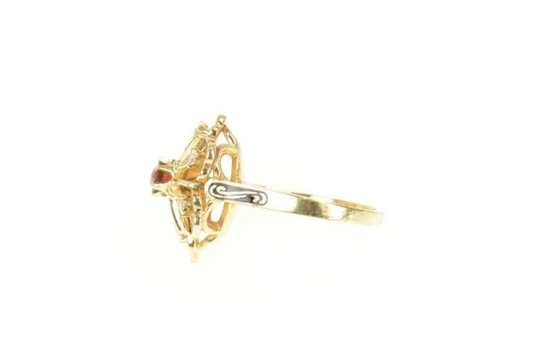 14K Yellow Gold Ornate Ruby Diamond Enamel Flower Cocktail Ring