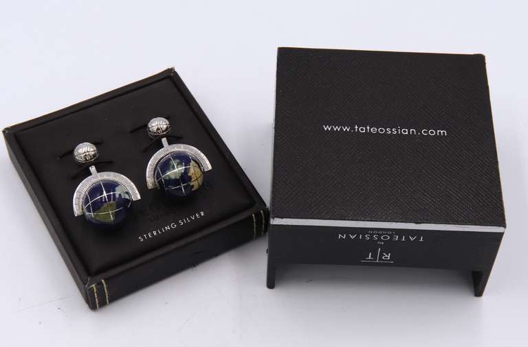 Tateossian Globe Cufflinks in Lapis & Sterling Silver