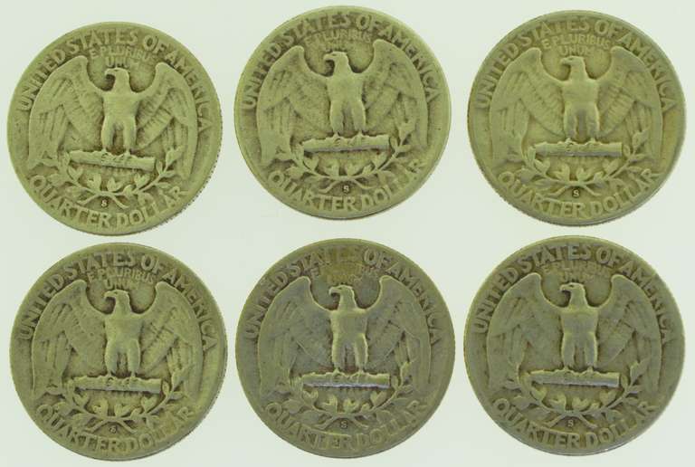 1952-S Washington Quarter US Coin lot of 6