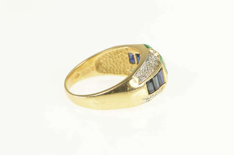14K Yellow Gold Emerald Cut Syn. Emerald & Sapphire Diamond Ring