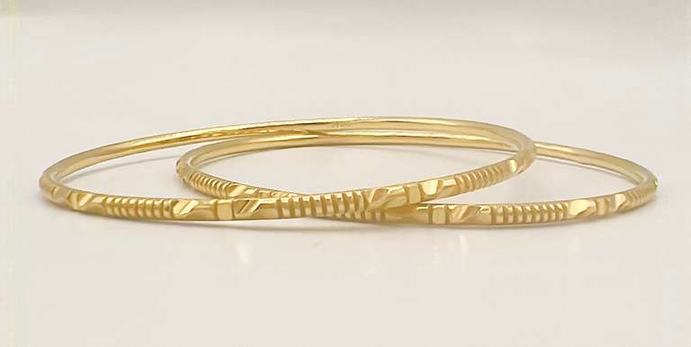 Set of 2x 22kt Solid Yellow Gold Bangle Bracelets