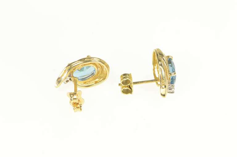 14K Yellow Gold Blue Topaz Diamond Accent Classic Stud Earrings