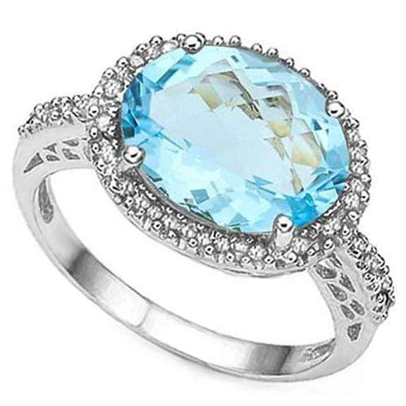 5.39CT BLUE TOPAZ CREATED CREATED SILVER RING