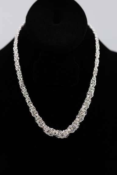 Sterling Silver Graduated Byzantine Itailian 10mm Wide Necklace Round Pure 925 Link Chain 18"