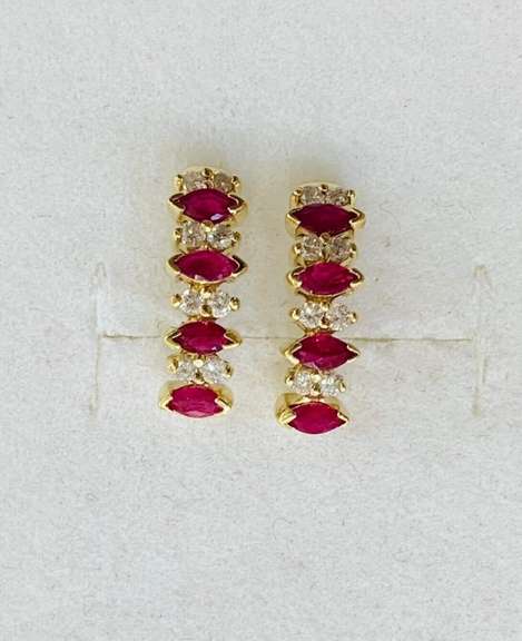 14kt Solid Yellow Gold, Ruby, & Diamond Earrings