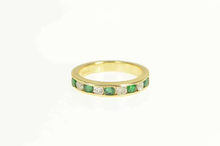14K Yellow Gold 0.72 Ctw Diamond Emerald Wedding Band Ring
