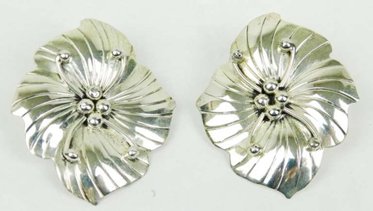 Vintage Carol Felley Sterling Hibiscus Earrings, 1985