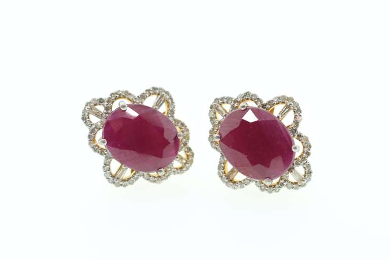 14kt Gold Plated Sterling Silver, Ruby , & Diamond Earrings