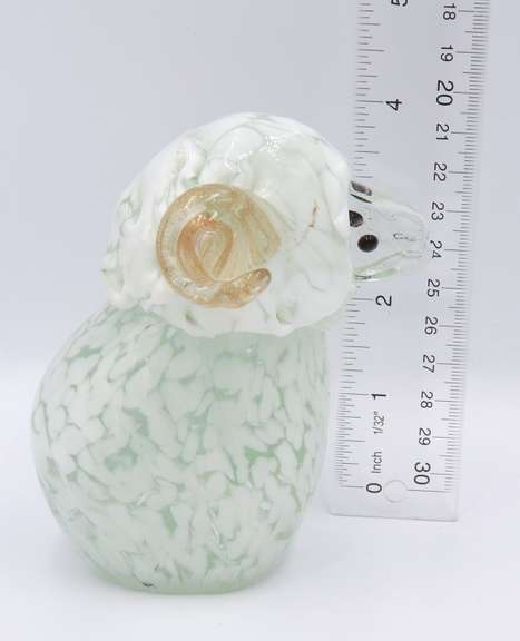 Handblown Glass Goat Ram Paperweight Curled Gold Shimmer Horns