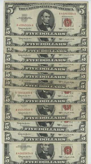 12 Real nice Series of 1963 $5 Red Seal Notes