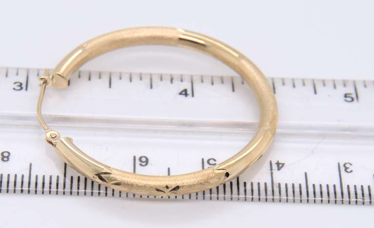 Fancy Yellow Gold Satin Matte Finish Hoop Earrings