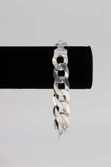 Men's 15mm Solid .925 Sterling Silver Flat Curb Chain Link Italy Bracelet 10"