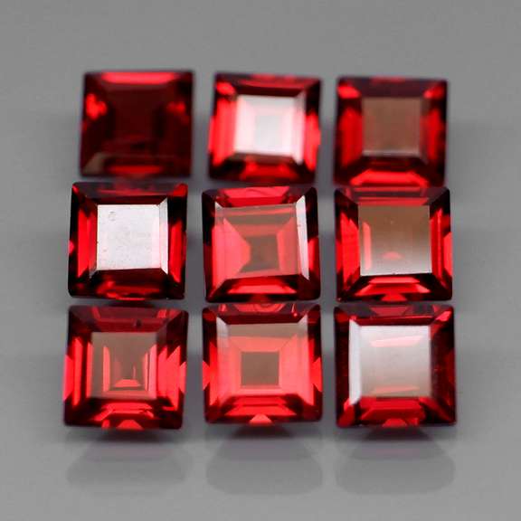 Set of 9 top red VS Garnets weighing 8.21 carats