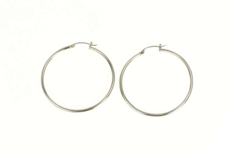 14K White Gold 41.4mm Classic Rounded Simple Hoop Earrings