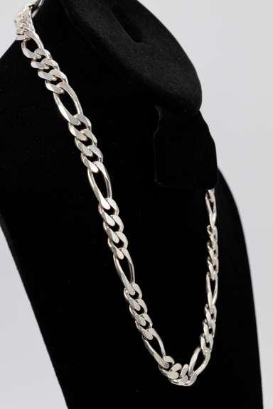 .925 Italian Sterling Silver 11mm Figaro Link Chain Necklace 20.5 Inches