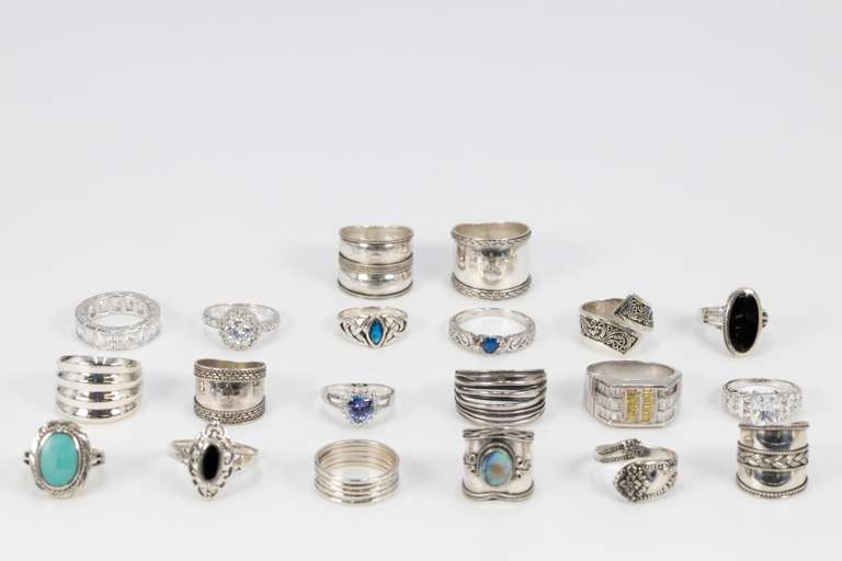.925 Sterling Silver Curated Ring Set Lot of 20 Rings