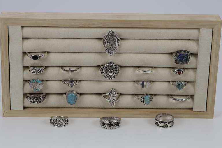 .925 Sterling Silver Ring Assortment Various Sizes & Styles (20 Ring Lot)