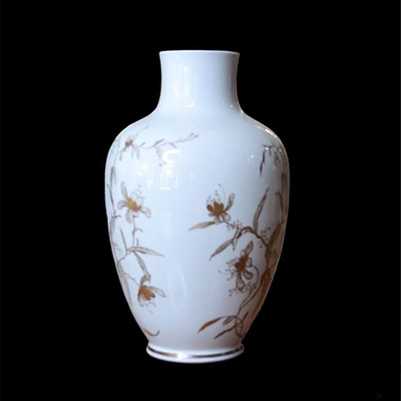 Vintage Reichenbach White Porcelain Vase With Gold Floral Trim,  Made in East Germany