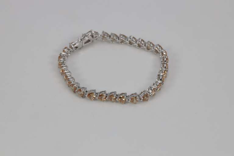Stunning Citrine CZ Heart Tennis Bracelet .925 Sterling Silver 7.75 Inch