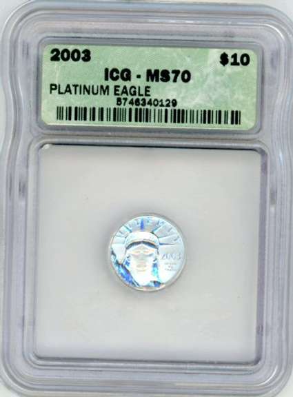 2003 $10 Platinum 1/10th Ounce Eagle in ICG MS70