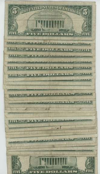 Larger lot 30 mixed 1953 & 1963 $5 Red Seal Notes