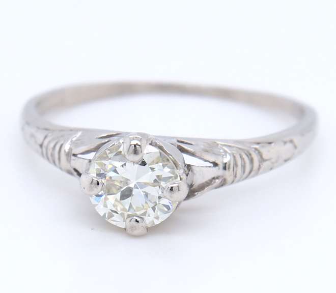 Vintage Platinum approximate 0.70ct European Cut Diamond Engagement Ring