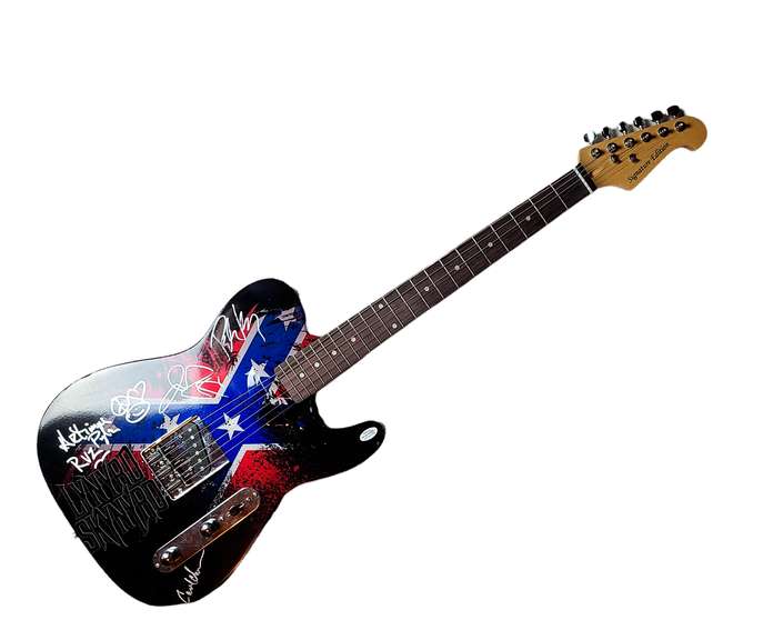 Lynyrd Skynyrd Autographed Signed Flag Graphics Guitar AFTAL UACC ACOA
