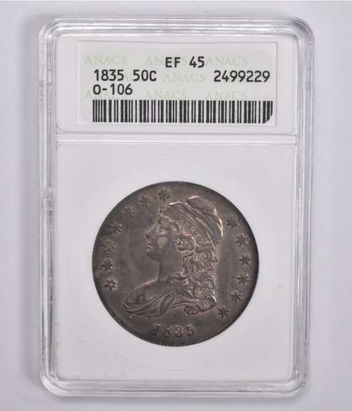 EF45 1835 Capped Bust Half Dollar O-106 ANACS