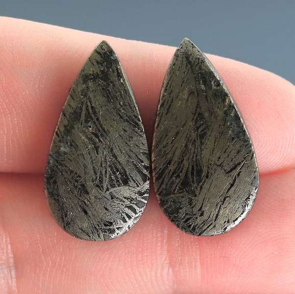 Collectors 25.70ct Russian Feather Pyrite cabochon pair