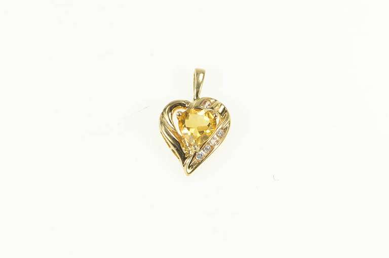10K Yellow Gold Heart Synthetic Citrine CZ Classic Love Pendant