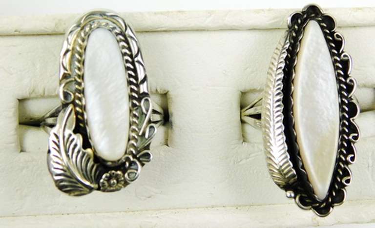 2 Navajo Sterling Mother of Pearl Rings, Sz 9.5
