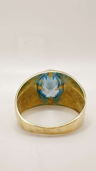 Men's 14kt Solid Yellow Gold & Blue Topaz Ring