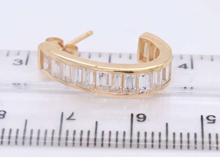 Sparkling Yellow Gold CZ J Hoop Earrings