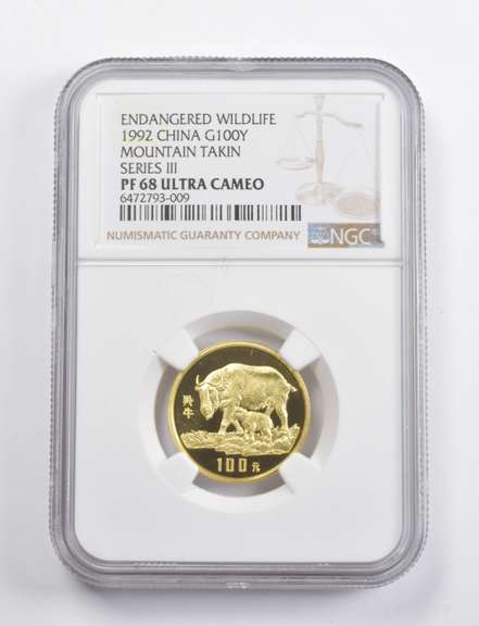 PF68 UCAM 1992 China 100 Yuan Gold Mountain Takin Series III NGC