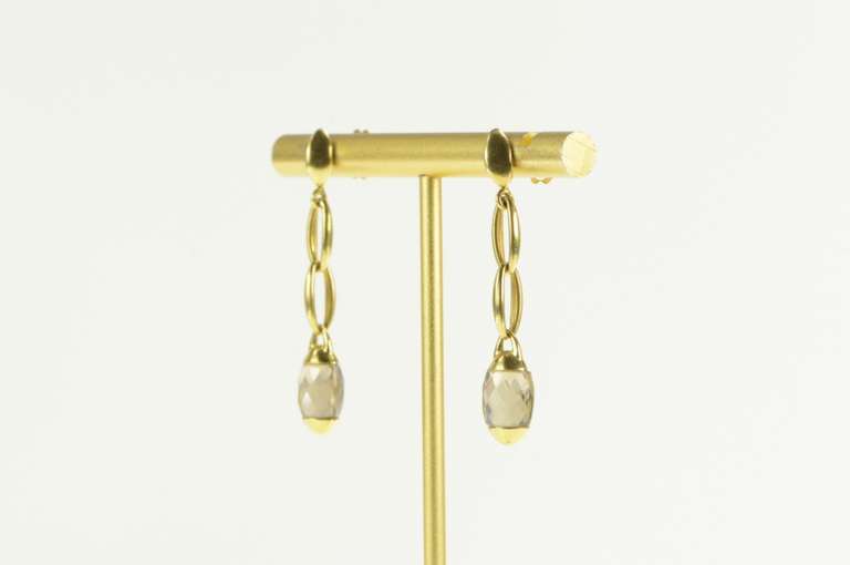 18K Yellow Gold Fibo Smoky Quartz Chain Dangle Statement Earrings