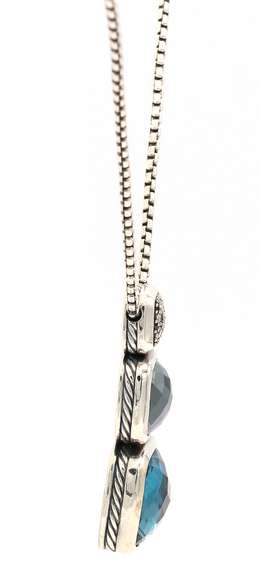 David Yurman Chiclet Diamond Hematite and Blue Topaz Pendant Necklace in Sterling